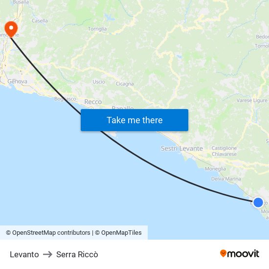 Levanto to Serra Riccò map