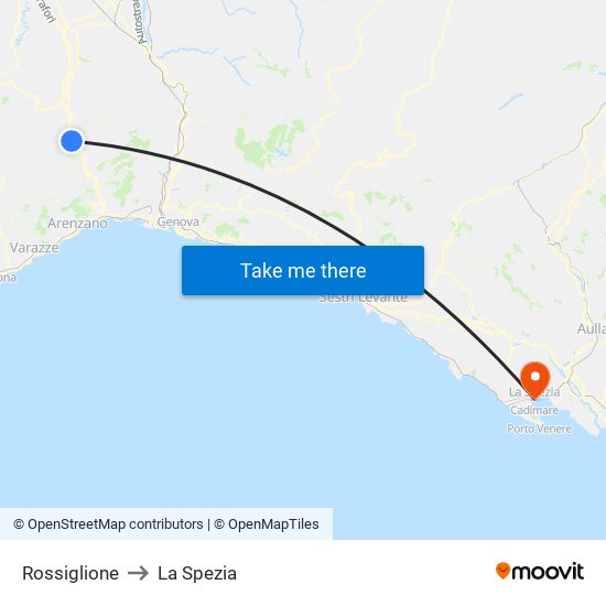 Rossiglione to La Spezia map