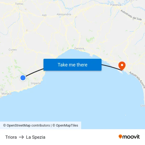 Triora to La Spezia map