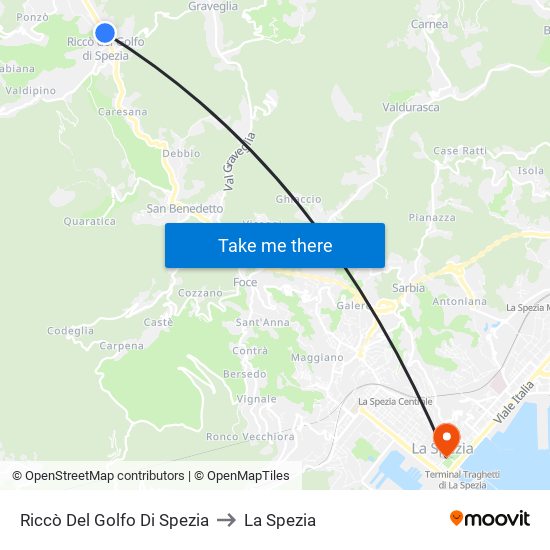 Riccò Del Golfo Di Spezia to La Spezia map