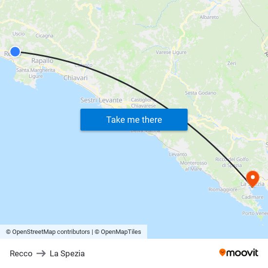 Recco to La Spezia map