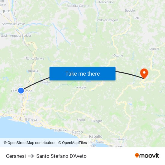 Ceranesi to Santo Stefano D'Aveto map