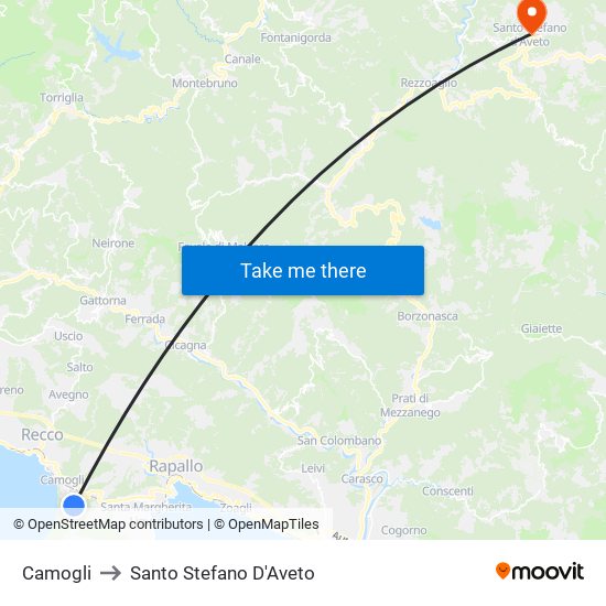 Camogli to Santo Stefano D'Aveto map