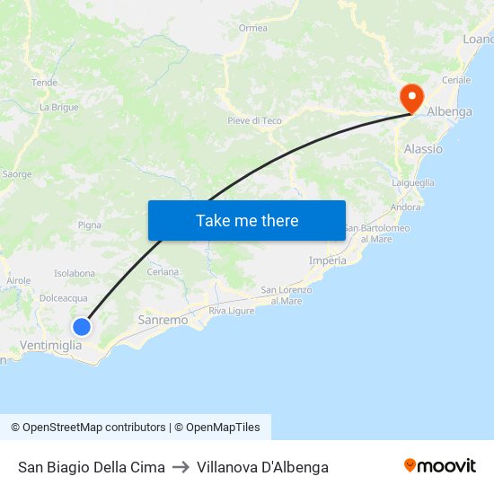 San Biagio Della Cima to Villanova D'Albenga map