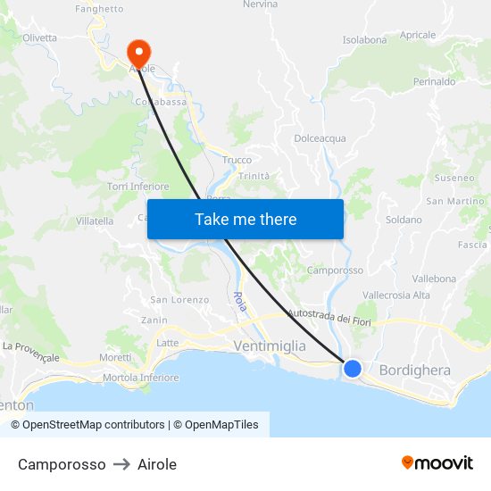 Camporosso to Airole map