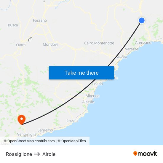 Rossiglione to Airole map