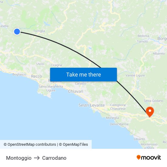 Montoggio to Carrodano map