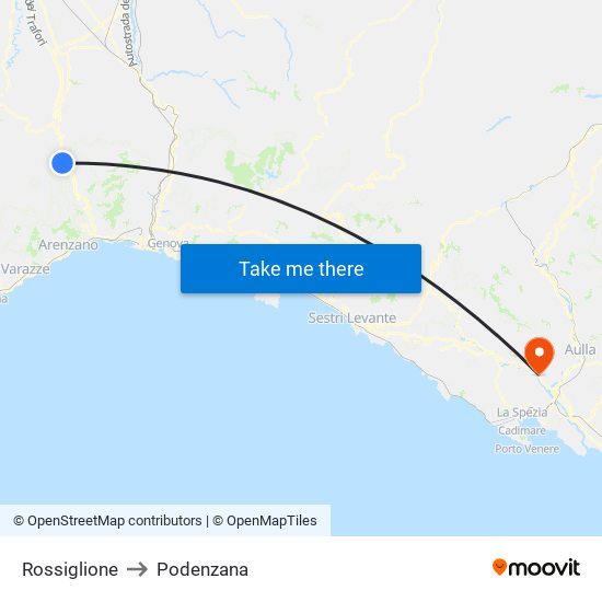 Rossiglione to Podenzana map