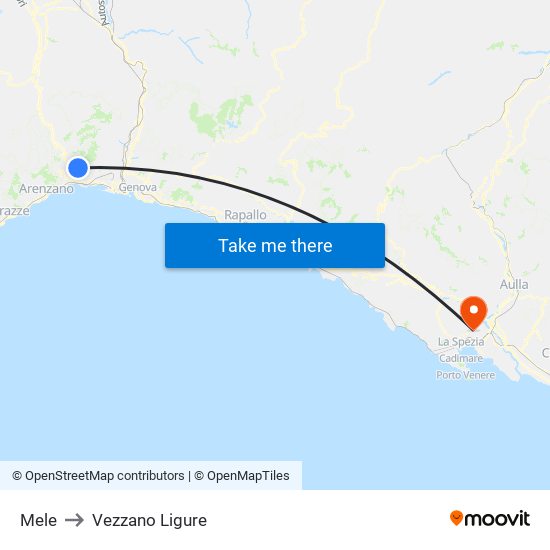 Mele to Vezzano Ligure map