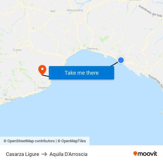 Casarza Ligure to Aquila D'Arroscia map