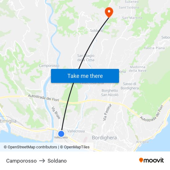 Camporosso to Soldano map
