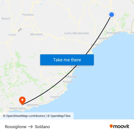 Rossiglione to Soldano map