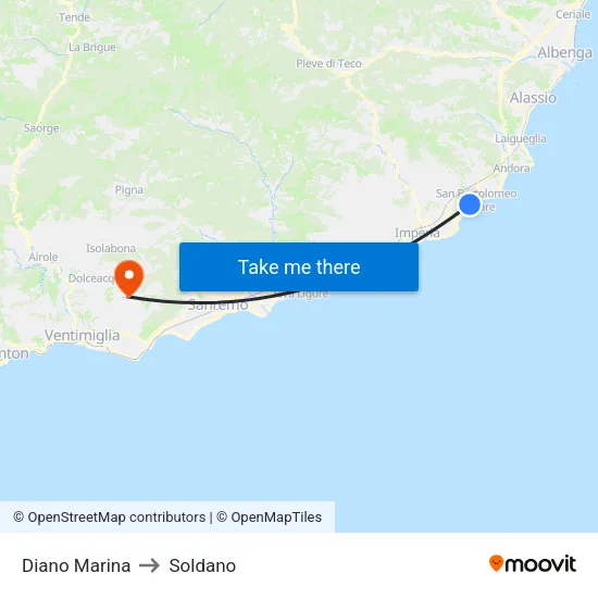 Diano Marina to Soldano map