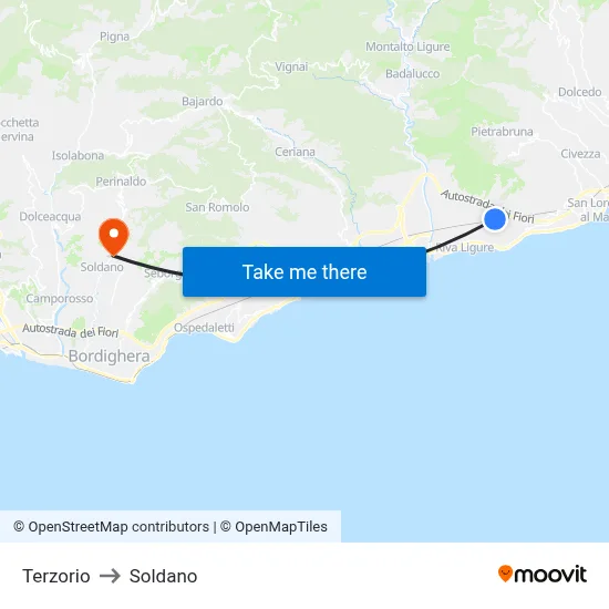 Terzorio to Soldano map