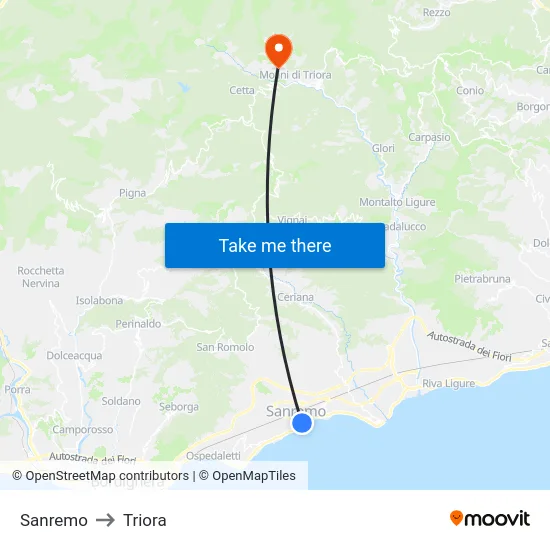 Sanremo to Triora map