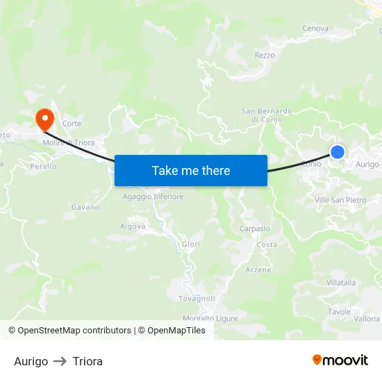 Aurigo to Triora map
