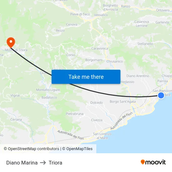 Diano Marina to Triora map