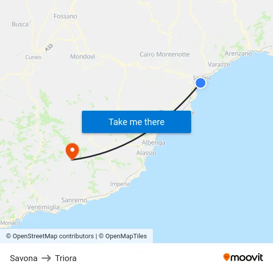 Savona to Triora map