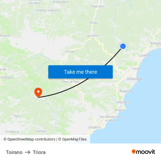 Toirano to Triora map