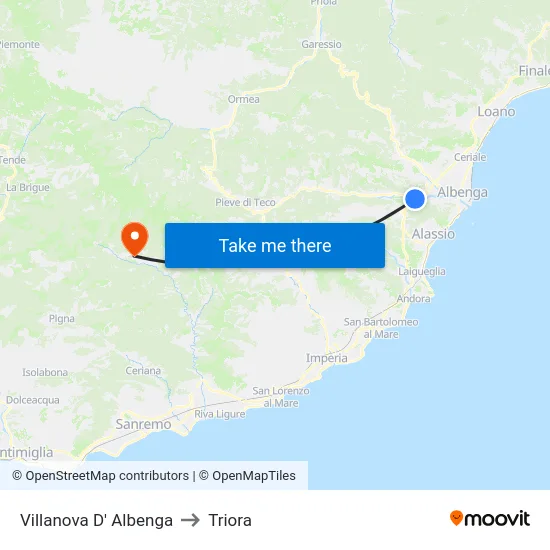 Villanova D' Albenga to Triora map