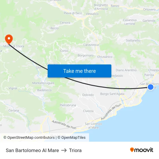 San Bartolomeo Al Mare to Triora map