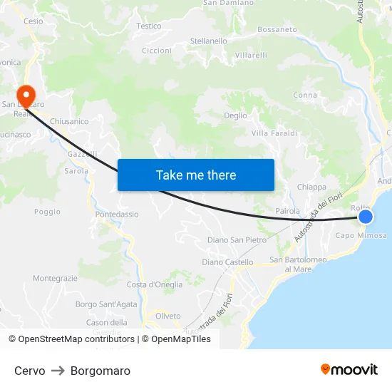 Cervo to Borgomaro map