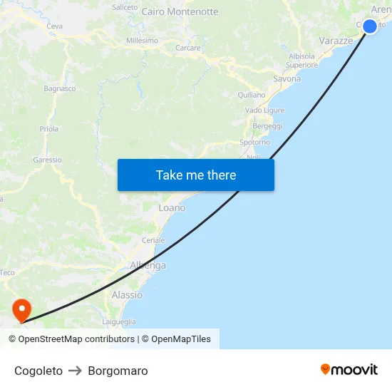 Cogoleto to Borgomaro map