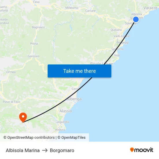 Albisola Marina to Borgomaro map