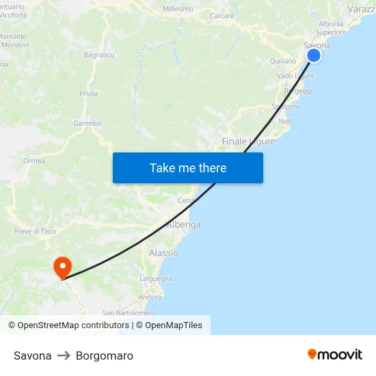 Savona to Borgomaro map