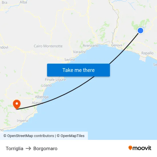 Torriglia to Borgomaro map