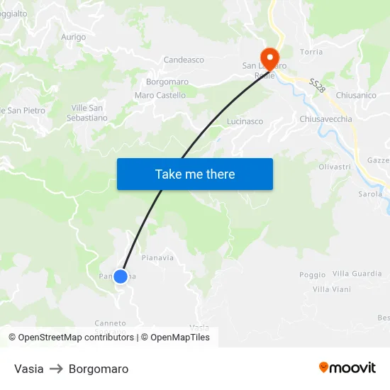 Vasia to Borgomaro map