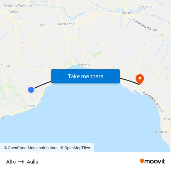Alto to Aulla map