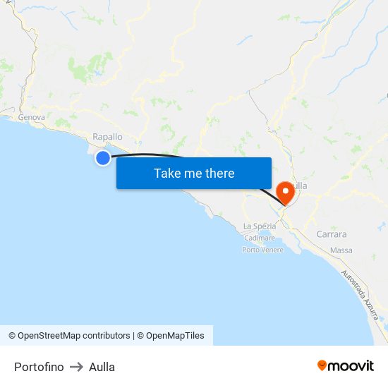 Portofino to Aulla map