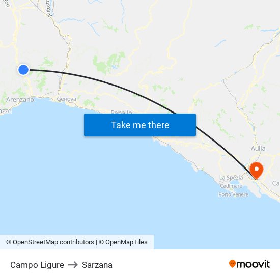 Campo Ligure to Sarzana map