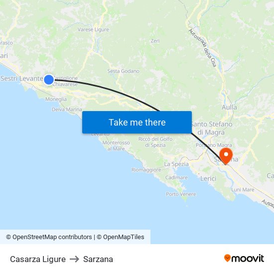 Casarza Ligure to Sarzana map