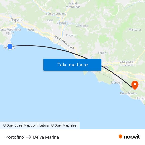 Portofino to Deiva Marina map