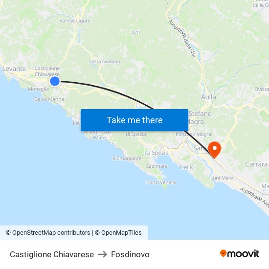 Castiglione Chiavarese to Fosdinovo map