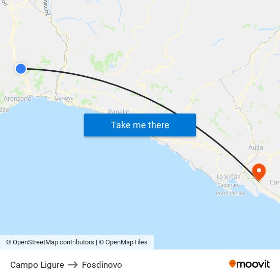 Campo Ligure to Fosdinovo map