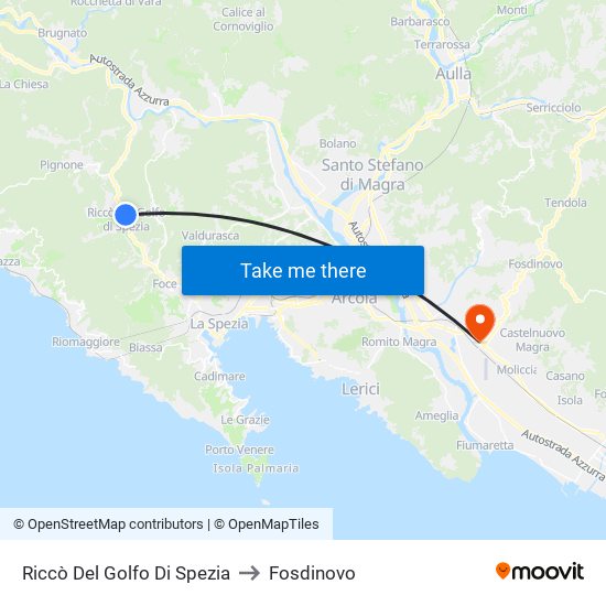 Riccò Del Golfo Di Spezia to Fosdinovo map