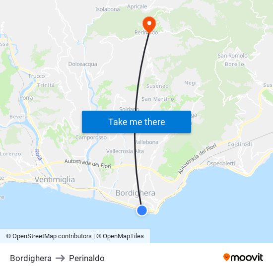 Bordighera to Perinaldo map