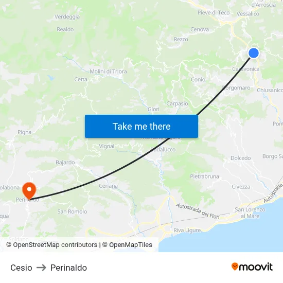Cesio to Perinaldo map