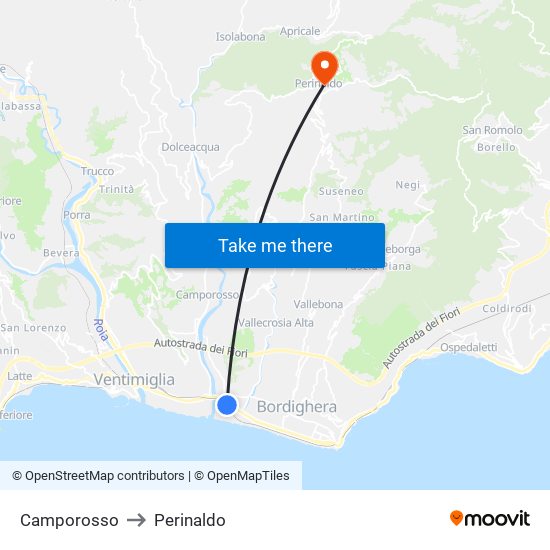 Camporosso to Perinaldo map