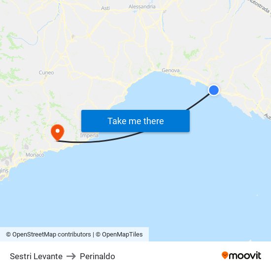 Sestri Levante to Perinaldo map