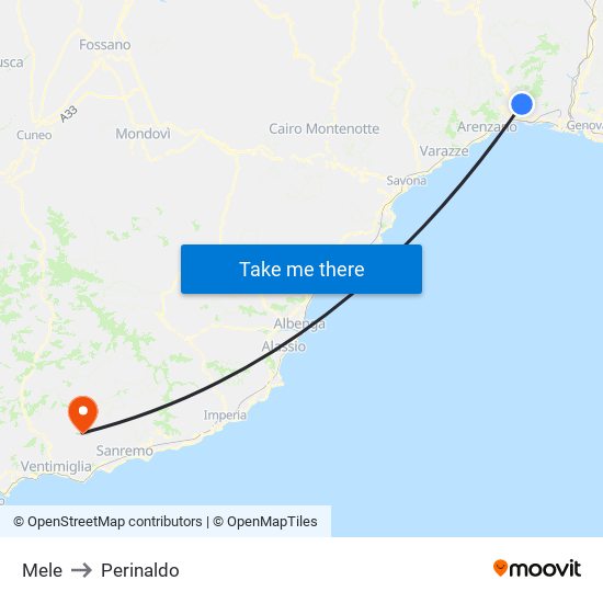 Mele to Perinaldo map