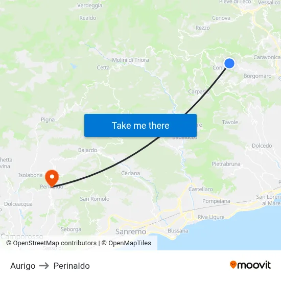 Aurigo to Perinaldo map
