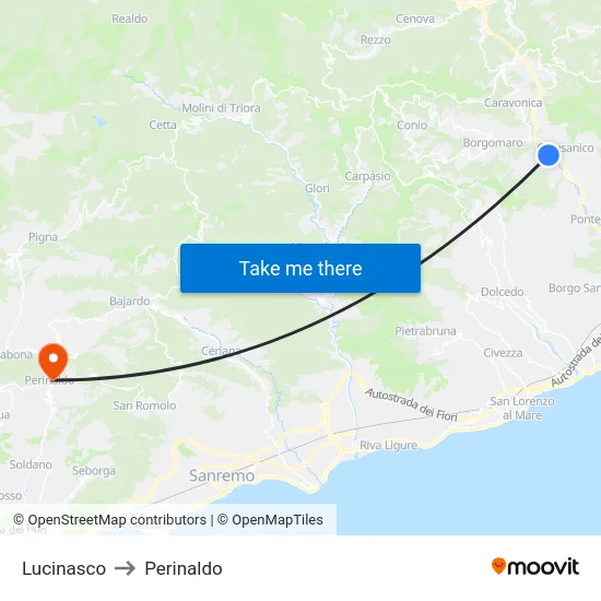 Lucinasco to Perinaldo map