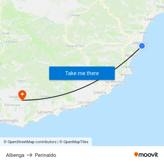 Albenga to Perinaldo map