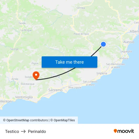 Testico to Perinaldo map