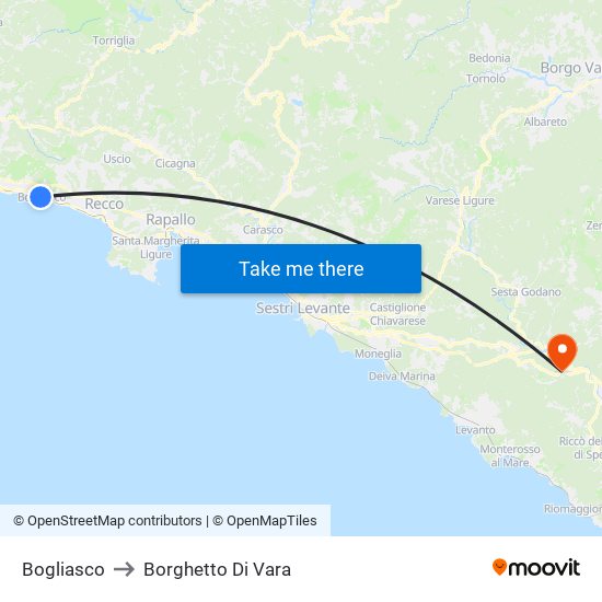 Bogliasco to Borghetto Di Vara map