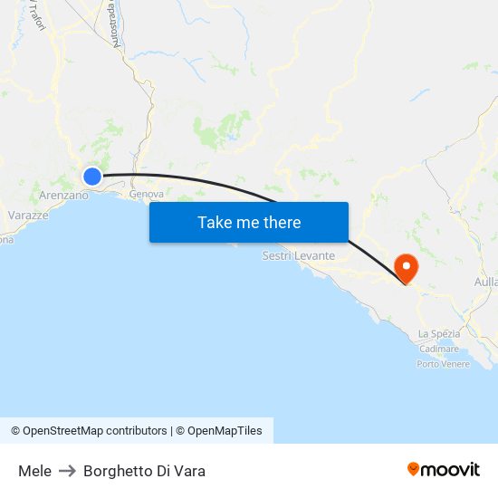 Mele to Borghetto Di Vara map